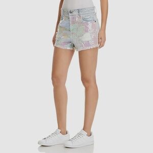 Sequined Distressed Denim Shorts | Sunset + Spring